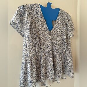 Madewell Americana Blue Floral Georgette Ruffle Sleeve Peplum Blouse - medium